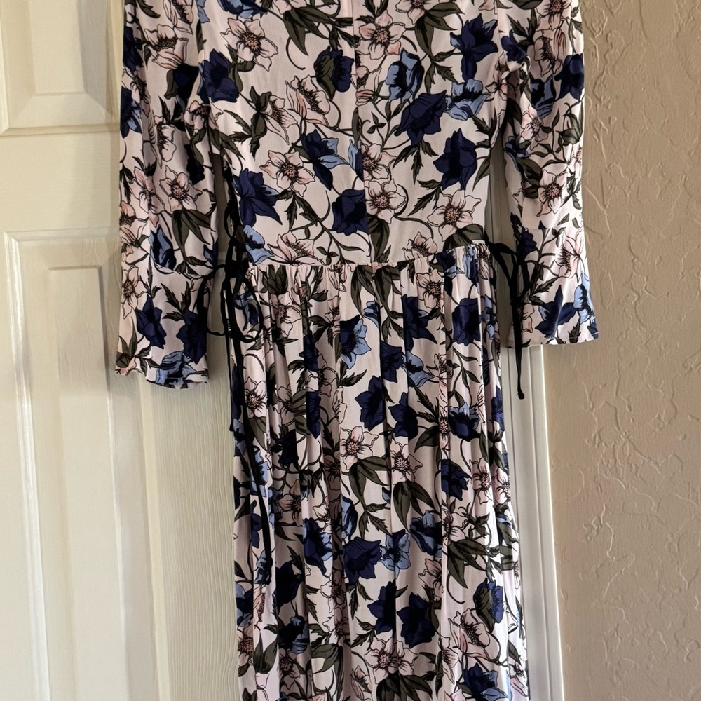 Topshop Pink and Blue Floral midi Dress with small side cut outs with ties